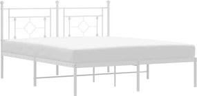 vidaXL Cadru de pat metalic cu tăblie, alb, 150x200 cm