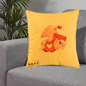 Cadou Romantic - Perna Personalizata I Love You Gnome Valentine cu Scrisoare, 40x40 cm, Galben, Husa Detasabila, Perna Inclusa, BEKZ®