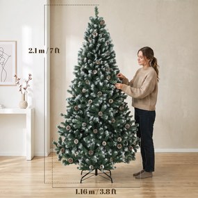 HOMCOM Brad Crăciun Artificial 210cm, 998 Ramuri Ninse Conuri Pin, Deschidere Automată, Bază Pliabilă, Verde | Aosom Romania