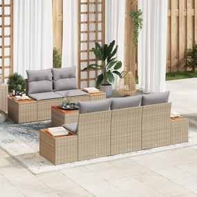 vidaXL Set de canapea pentru grădină, 6 piese, cu perne, bej, din rattan sintetic și acacia
