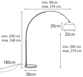 Lampa de podea arcuită modernă din alamă cu bază din marmură și abajur negru 32,5 cm - XXL