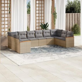 vidaXL Set canapele de grădină cu perne, 10 piese, bej, poliratan