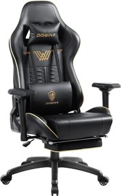 RESIGILAT- DOWINX Scaun gaming, ergonomic, pernă lombară cu masaj, suport pentru picioare, piele PU matlasata, respirabila, cotiere 4D, rezistent 150 kg, Negru