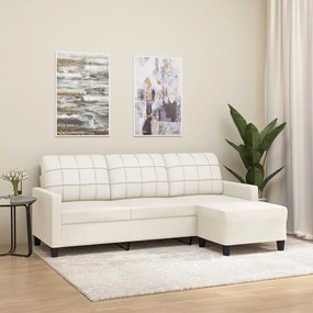 Canapea cu 3 locuri si taburet, crem, 180 cm, piele ecologica