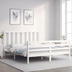 3193797 vidaXL Cadru de pat cu tăblie, alb, king size, lemn masiv