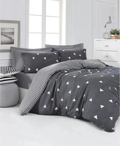 Set lenjerie pat 143EPJ4425, bumbac/poliester, gri/alb, 220x240 cm, cu