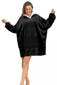 Patura hanorac cu maneci si gluga VELVET SNUGGIE neagra