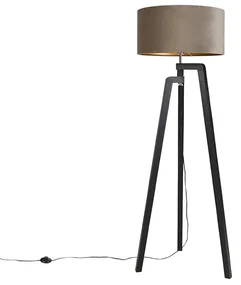 Lampă de podea cu trepied negru cu abajur taupe și auriu 50 cm - Puros