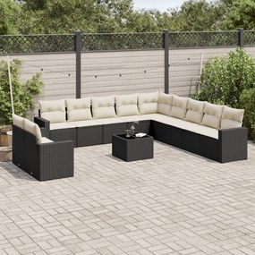 vidaXL Set canapele de grădină, 12 piese, cu perne, negru, poliratan