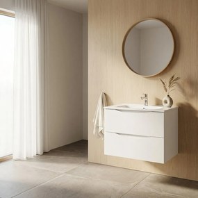 Set dulap baza suspendat Rune Asger 2 sertare 60 cm alb lucios MDF si lavoar alb