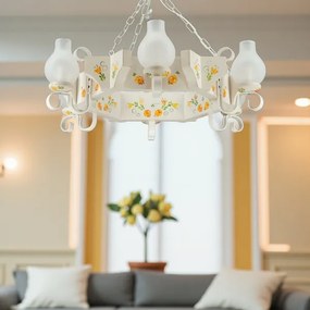 Brilagi - Candelabru suspendat cu lanț QUEEN 6xE14/40W/230V fag/crem