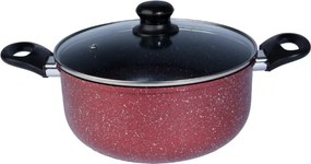 Cratita cu capac din sticla Rosberg R51318G26, 26x11 cm, 5,4 L, Finisaj marmura, Inductie, Bordeaux melange