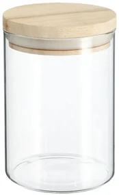 Recipient 5Five Woods, 600 ml, sticla borosilicata, capac lemn arbore de cauciuc, 10 x H 14 cm