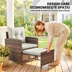 Outsunny Set de Mobilier de Grădină din Rattan 5 Piese, Set de Mobilier Exterior cu 2 Suporturi pentru Picioare, 2 Fotolii, Masă de Cafea cu 2 Niveluri, Perne, pentru Balcon, Terasă, Patio, Maro/Crem | Aosom Romania