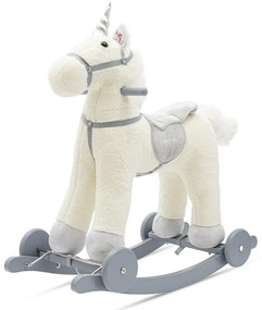 Baby Mix Jucărie balansoar cu melodie și roțiUnicorn alb, 64 x 35 x 60 cm