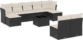 vidaXL Set canapele de grădină cu perne, 10 piese, negru, poliratan