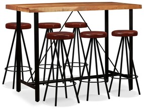 Set mobilier bar 7 piese lemn masiv de acacia si piele naturala 7