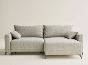 Colțar bej extensibil/cu spațiu de depozitare cu tapițerie din chenille (cu colț pe partea dreaptă/cu șezlong) Leon – Maison de Rêve