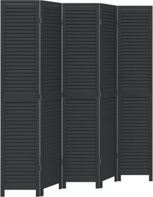 vidaXL Paravan de cameră cu 5 panouri, negru, lemn masiv paulownia