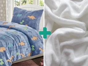 Lenjerie de pat fosforescenta din microplus LIZARDS albastru + cearceaf microplus SOFT 90x200 cm alb