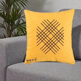 Perna Decorativa Geometric Grid, 40x40 cm, Galben, Husa Detasabila, Perna Inclusa, BEKZ®