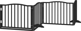 vidaXL Poartă de acces pentru câini cu ușă pliabilă, 4 panouri, neagră, 320 cm, lemn de plop