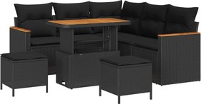 vidaXL Set de canapele pentru grădină cu pernă 8 pcs Negru Rattan poli