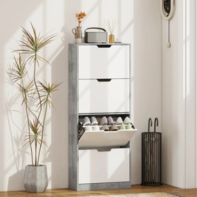 HOMCOM Scarpieră Economisitoare de Spațiu Modernă cu 4 Ante pentru 16 Perechi de Pantofi, 62.5x26x156 cm, Gri Ciment | Aosom Romania