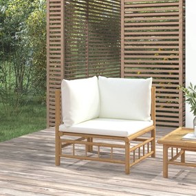 Canapea de mijloc pentru gradina cu perne, alb crem, bambus