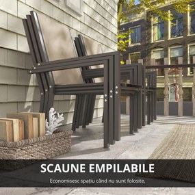 Outsunny Set de Grădină din 7 Piese cu Masă din Plastic-Lemn și 6 Fotolii Stivuibile cu Șezut și Spătar, 150x90x73 cm, Maro | Aosom Romania