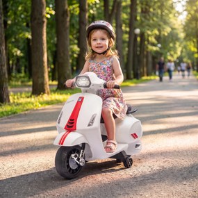 AIYAPLAY Motocicletă Electrică pentru Copii cu Licență Vespa, Baterie Reîncărcabilă 6V, Roți Ajutătoare și Lumini, 2-4 Ani, Albă | Aosom Romania