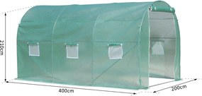 Outsunny Serra a Tunnel da Giardino Struttura in Acciaio con 6 Finestre e Porta Avvolgibili, 400x200x210cm verde 400x200x210cm