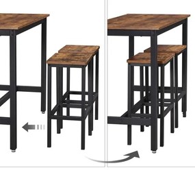 Set masă de bar cu 2 scaune BARTIS, maro/negru