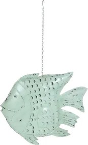 Decorațiune de perete tip pește, stil marin, culoare albastru deschis, din metal, „Ocean Fish”