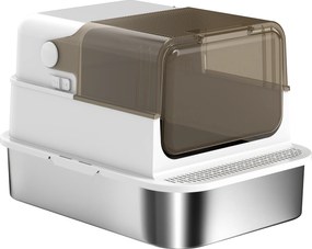 PawHut Litieră închisă din oțel inoxidabil pentru pisici, casă de toaletă pentru pisici cu paletă, 70 x 50 x 46,5 cm, alb | Aosom Romania