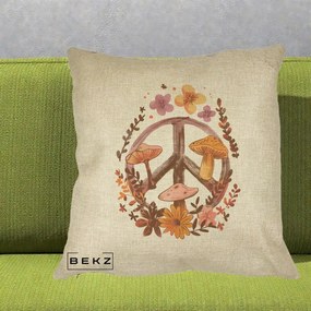 Perna Decorativa Peace Sign Ciuperci Floral, 40x40 cm, Crem, Husa Detasabila, Perna Inclusa, BEKZ®