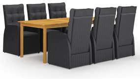 vidaXL Set mobilier de grădină, 7 piese, negru
