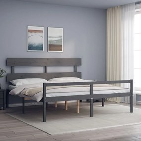 3195368 vidaXL Cadru de pat senior cu tăblie, gri, Super King Size, lemn masiv