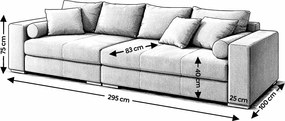 Canapea extensibilă dumonde cu ladă de depozitare si sezut confortabil din spuma high-density, Marbela Zoom Grey XXL 295x100 cm