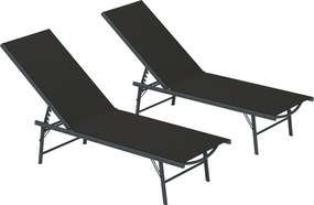 Outsunny Set de 2 șezlonguri șezlong pliabil textilenă transat grădină exterior reglabil 54 x 164 x 84 cm negru | Aosom Romania