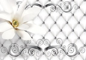 Fototapet - Ornament și floare argintie matlasată (254x184 cm), în 8 de alte dimensiuni noi