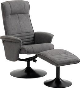 HOMCOM Fotoliu relax cu taburet, spătar reglabil, 69 cm x 71 cm x 104 cm, Gri închis + Negru | Aosom Romania