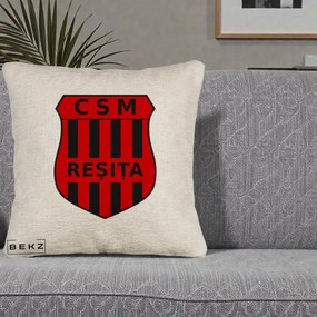 Perna Personalizata CSM Resita Fotbal, 40x40 cm, Bej Canapea, Husa Detasabila, Perna Inclusa, BEKZ®