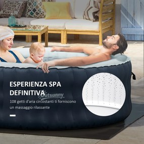 Outsunny Cadă Spa Gonflabilă Rotundă cu 108 Jeturi de Aer, pentru Exterior, 4-6 Persoane, Albastru Închis | Aosom Romania