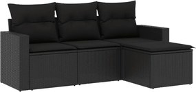 vidaXL Set mobilier de grădină cu perne, 4 piese, negru, poliratan