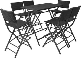 vidaXL Set mobilier exterior pliabil, 7 piese, negru oțel, poliratan