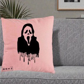Perna Personalizata Halloween Ghostface Scream Picurand, 40x40 cm, Roz, Husa Detasabila, Perna Inclusa, BEKZ®