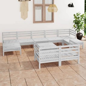 3083380 vidaXL Set mobilier de grădină, 10 piese, alb, lemn masiv de pin