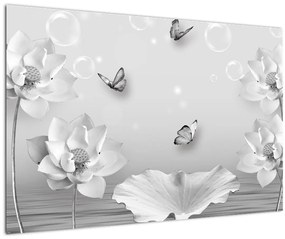 Tablou - Design flori și fluturi (90x60 cm)