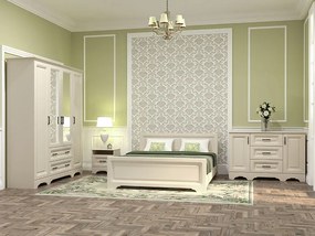 Dormitor MDF Bavaria, Dulap 4 Usi si 2 Sertare, Vanilie Mat